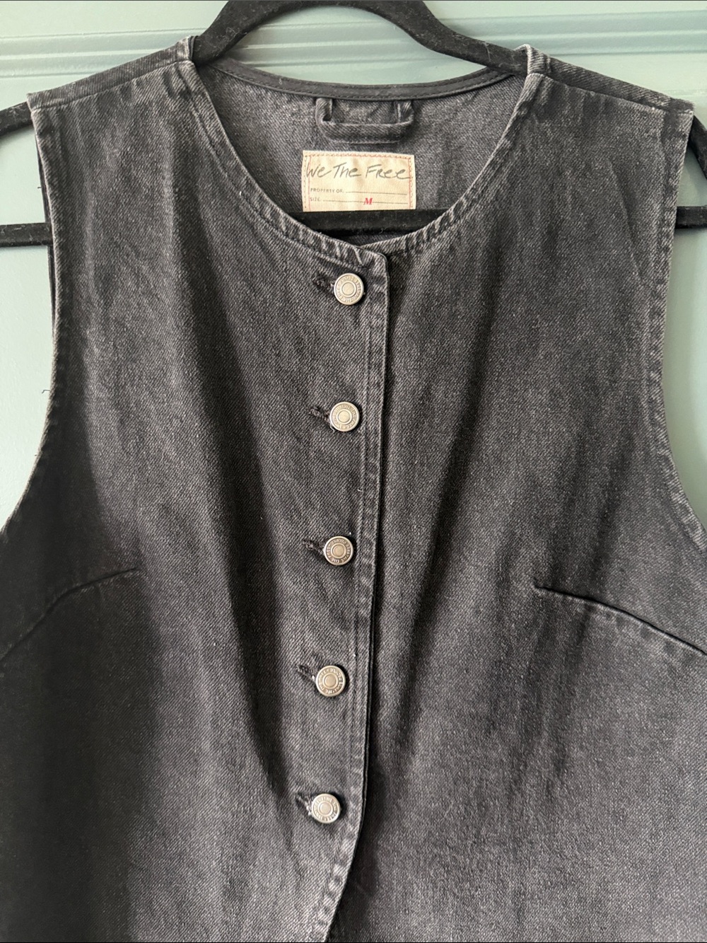 We The Free Washed Black Sleeveless Button-Front Denim Top - Picture 2 of 3